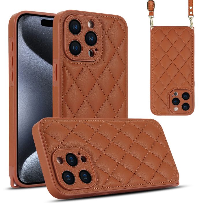 Rhombic Texture Phone Case with Dual Lanyard For iPhone 11 Pro Max/iPhone 12 Pro/iPhone 14 Plus/iPhone 14 Pro/iPhone 12 Pro Max/iPhone 15 Pro Max/iPhone 15 Pro/iPhone 11 Pro/iPhone 15/iPhone 13 Pro/iPhone 13 Pro Max/iPho