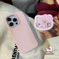 Creative Cartoon Quicksand Hello Kitty Holder Case Compatible for IPhone 13 14 15 11 12 16 Pro Max XR XS Max 16 15 14 Plus X Cute Candy Color Luxury Leather Texture Skin Feel Case.