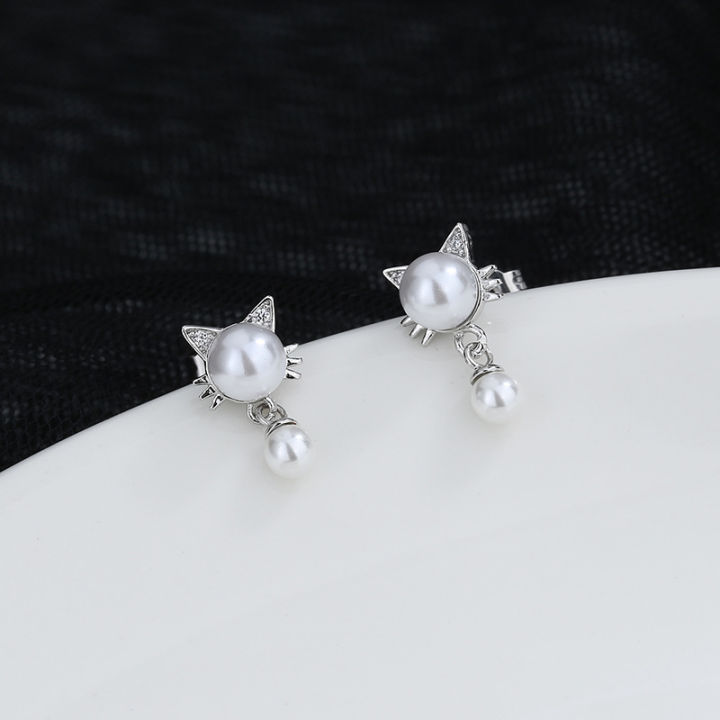Ancient%20cat%20Ning%20super%20cute%20cats%20small%20cat%20earrings%20girly%20cute%20kitten%20pearl%20stud%20earrings%20drop%20design%20-%20Image%203