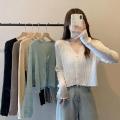 【No-Questions-Asked Refund】 V-Neck Knitted Cardigan Women's Autumn and Winter New Women's Short Long-Sleeved Coat Solid Color Slim-Fit Tall Top for Women. 