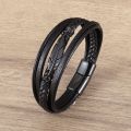 Classic multi-layered leather feather metal buckle bracelet men||||'s business casual party jewelry gifts wholesale.