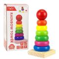 Wooden Toys Rainbow Tower Blocks Rainbow Color Children. 