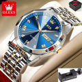 OLEVS 9931 Quartz Watch for Men Solid Stainless Steel Strap Rhombus Design Fashion Wristwatch Men's Waterproof Watch.