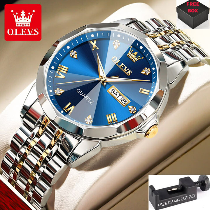 OLEVS%209931%20Quartz%20Watch%20for%20Men%20Solid%20Stainless%20Steel%20Strap%20Rhombus%20Design%20Fashion%20Wristwatch%20Men's%20Waterproof%20Watch%20-%20Image%202
