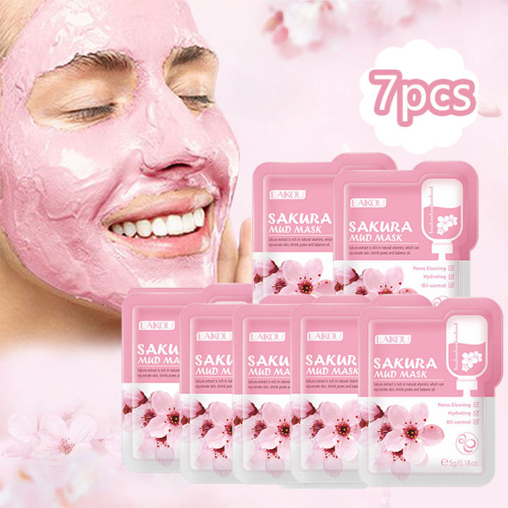 LAIKOU- 7pcs Japan Sakura Mud Face Mask Cleansing