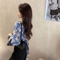 Women Elegant Floral Printed Blouses, Lace V Neck Warp Bow Tie Neck Lantern Sleeve Shirts Top. 