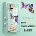 Jizetin (Free Lanyard) for Vivo Y33S / Y21 2021 / Y21A / Y21T / Y33T / Y21S Back Cover Peach Blossom and Butterfly Luxury 6D Plating Case Side Pattern Soft Silicone Square Mobile Phone Cases.