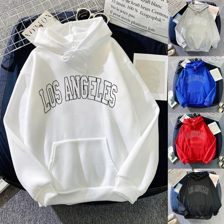 Vintage Hoodie Women's Los Angeles Print Hoody Long-sleeved Sweatshirt Casual Blouse Pullover White Tops With Pocket Polerones