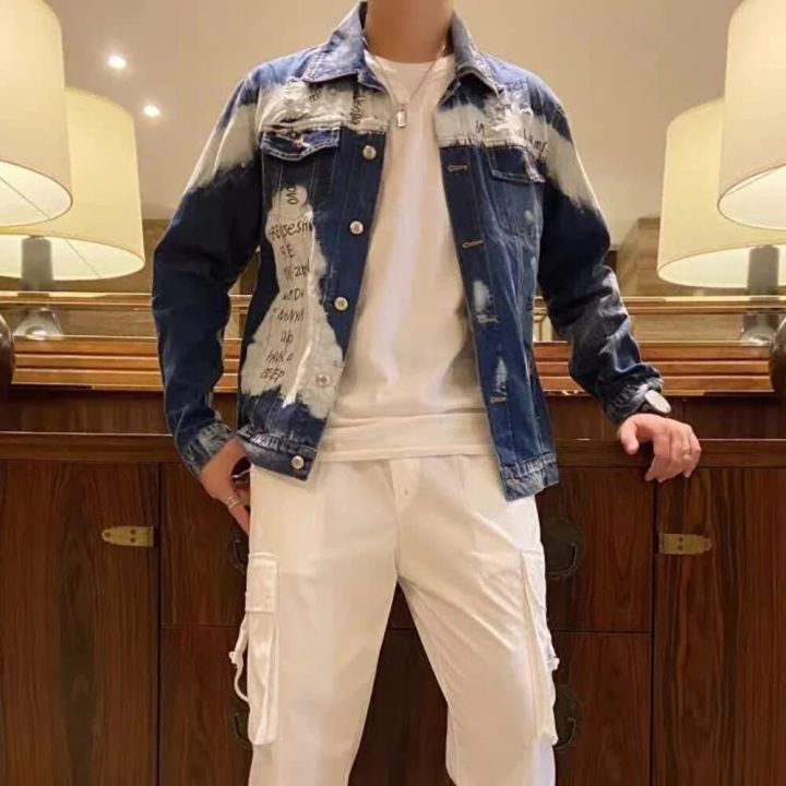 Hole%20Letter%20Label%20Printing%20Fashion%20New%20Men's%20Denim%20Slim%20Fit%20Bomber%20Jacket%20Mens%20Autumn%20Casual%20Hip%20Hop%20Denim%20Jacket%20Veste%20En%20Jean%20-%20Image%204