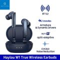 Haylou W1 TWS bluetooth V5.2 Earphone QCC3040 APT Adaptive Stereo Earbuds Dual Drivers Knowles Balanced Armature Dynamic Wireless Headphone with 4 Mic Clear Calls.