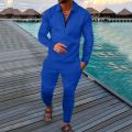 Men's Polo Suit Fashion Men Casual Set Autumn Solid Color V-neck Zipper Long Sleeve POLO Shirt+Pockets Pants Two Pieces Set Men.