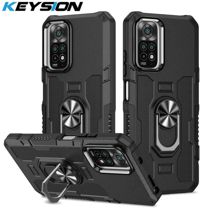 KEYSION Shockproof Case for Redmi Note 11 Pro 5G 11S Ring Stand Phone Back Cover for Xiaomi Redmi Note 10 Pro 10S 10C 9T 9S 9A