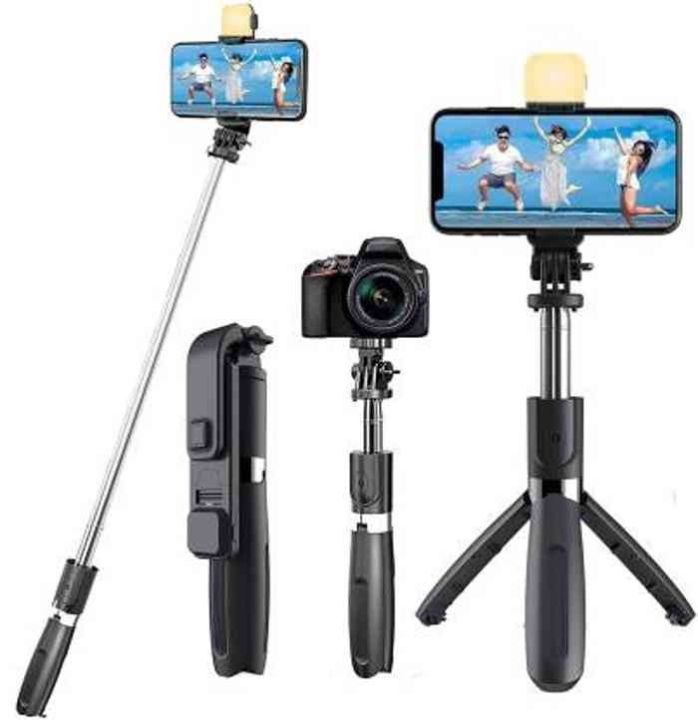 Q07 Foldable Selfie Stick Tripod with Bluetooth Remote and Fill Light 100cm