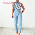 Ta Top Trousers Suit Bkless Tight Waist Ladies Summer Suit. 