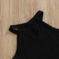 2-Piece Girls Summer Outfits, Ribbed Off-Shoulder Tank Tops + Ruffle Skirt with Pockets for Kids, 9 Months to 5 Years. 