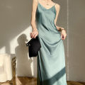 Summer Satin Sling Long Dress Womens Faux Silk V Neck Evening Paty Female Sleeveless Elegant Backless Dresses Shapewear.