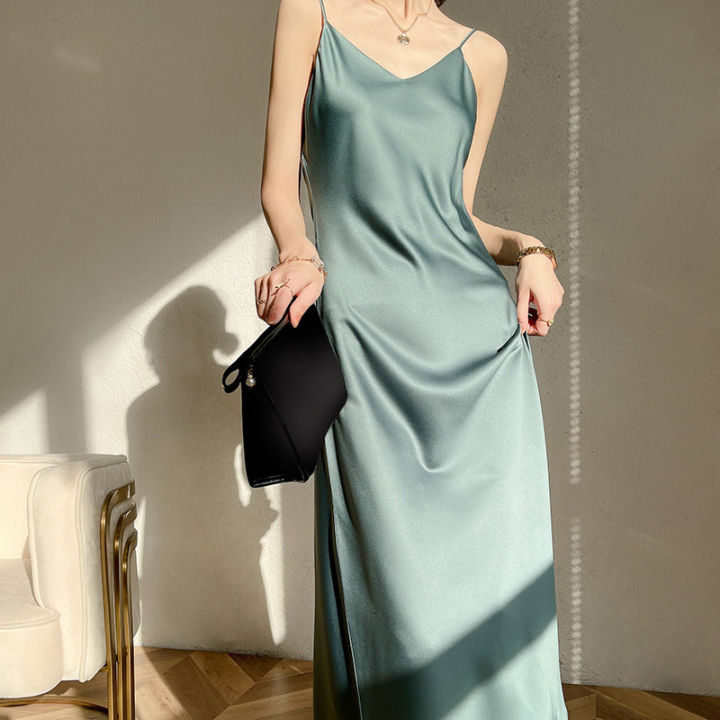 Summer%20Satin%20Sling%20Long%20Dress%20Womens%20Faux%20Silk%20V%20Neck%20Evening%20Paty%20Female%20Sleeveless%20Elegant%20Backless%20Dresses%20Shapewear%20-%20Image%202