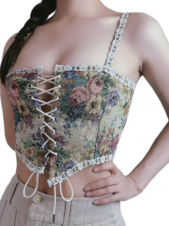 Women%20Summer%20Retro%20Corset,%20Flower%20Print%20Spaghetti%20Strap%20Low-Cut%20Sleeveless%20Bandage%20Crop%20Tops%20for%20Girls%20-%20Image%205