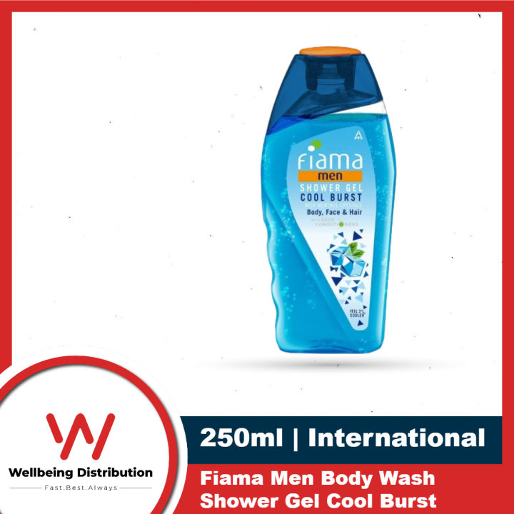 Fiama Men Body Wash Shower Gel Cool Burst 250ml Body Wash for Men with Icy-Cool skin conditioners for Soft & Refreshed Skin, Mens Moisturising Bodywash for Dry Skin