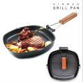 Steak Frying Pan Cast Iron Steak Grill Pans Non-Stick Frying Pan Wooden Handle Folding for Kitchen Fry Cooking Steak. 