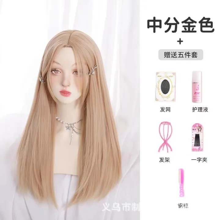 Wig%20Women's%20Long%20Straight%20Hair%20Mid-Length%20Natural%20Bangs%20Korean%20Style%20Women's%20Team%20Sweet%20Realistic%20Online%20Influencer%20Fashion%20Simulation%20Full-Head%20Wig%20Women%20-%20Image%207