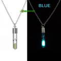 Hourglass Luminous Necklace Glass with Chain Glow in the Dark Sand Hourglass Pendant Jewelry Jewellery (Blue). 