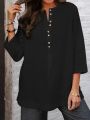 Whimsical White: Casual Tunic with Buttons and O-Neck. 