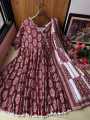 Trendsetter -Linen Ready Made Fashionable Gown designed long salwar kamez orna For Stylish Women / Girls ( 3 pcs )- Inventive Choice. 