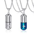 Vnox Hollow Pill Necklace for Men Women,Cross Engraved,Cremation Urn Pendant,Perfume Holder,Ashes Vial Keepsake Memorial Jewelry. 