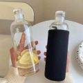 Transparent Glass Water Bottle with Time Scale (500ml+Protection Black Cover), Large Capacity Glass Water Pot/Bottle. 