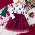 Kids Christmas Dress for Girls Clothes Autumn Winter 2024 New Child Casual Print Long Sleeve Mesh Patched Princess Dress 2-8Y. 