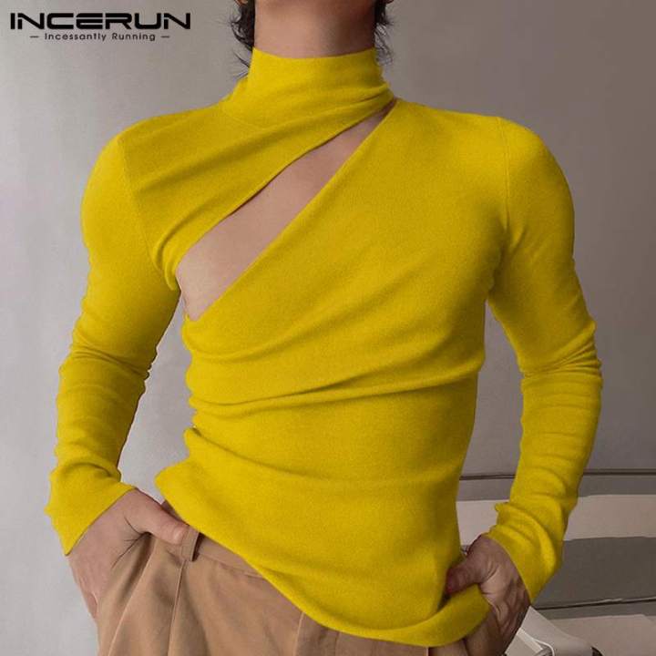 INCERUN%20Men%20T%20Shirt%20Solid%20Turtleneck%20Long%20Sleeve%20Streetwear%202022%20Hollow%20Out%20Fashion%20Men%20Clothing%20Fitness%20Casual%20Camisetas%20S-5XL%20-%20Image%204