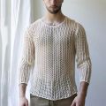 Mens Long Sleeve Hollow Out Knit Shirts See Through Muscle Clubwear Blouse Tops Casual Shirt Knitted Slim Top Clothes.