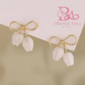 White Color Bowknot Tulip Flower Stud Earrings For Women. 