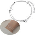 Round Bead Love Bracelet Heart Hand Decorated Double Design Sweet 925 Silver Plated Chain Bracelet for Women Girls Gifts.