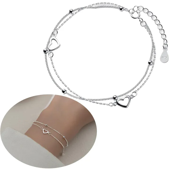 Round%20Bead%20Love%20Bracelet%20Heart%20Hand%20Decorated%20Double%20Design%20Sweet%20925%20Silver%20Plated%20Chain%20Bracelet%20for%20Women%20Girls%20Gifts%20-%20Image%202