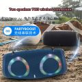 100W high power wireless TWS subwoofer portable waterproof card speaker RGB colorful rotating flashing light bluetooth speaker. 