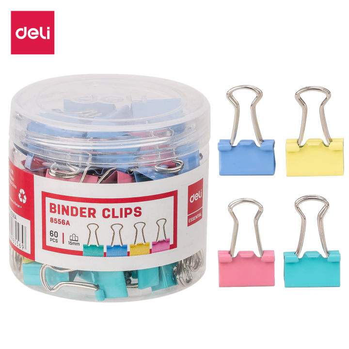 Deli E8556A Effortless 15mm Colorful Binder Clips - 60pcs Box