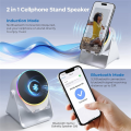 Smartphone Holder with Wireless Induction Speaker, Bluetooth Speaker, Cell Phone Stand, Stereo Sound, RGB Ambient Light.