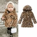 1-5Y Kids Girls Leopard Plush Coat Baby Autumn Winter Clothing Long Sleeve Elastic Waist Zip-Up Hooded Jacket Children Outerwear. 