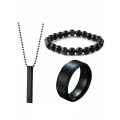 BELLINA Stylish Bar Pendant, Neck Chain, Ring, and Oval Kada Bracelet Set for Men.