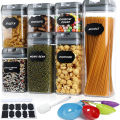 GC 7 Piece Food Storage Container Set With Marking Pen, Sticker, Measuring Spoon Durable And Impact Resistant Airtight Clear Canisters For Kitchen, Pantry.