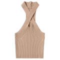 Stretchy Summer halter top Versatile Soft Lightweight Women's knitted vest Sleeveless Breathable Solid color cropped top for Beachwear Party outfit Casual wear Vacation essential Perfect for summer.
