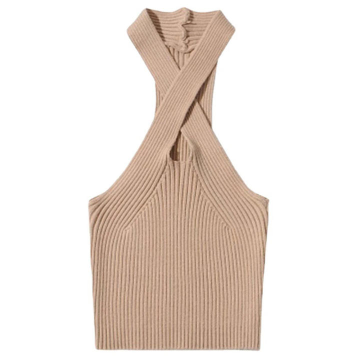Stretchy%20Summer%20halter%20top%20Versatile%20Soft%20Lightweight%20Women's%20knitted%20vest%20Sleeveless%20Breathable%20Solid%20color%20cropped%20top%20for%20Beachwear%20Party%20outfit%20Casual%20wear%20Vacation%20essential%20Perfect%20for%20summer%20-%20Image%204