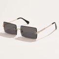 Fashion Rimless Rectangle Sunglasses Women Men Alloy Trendy Brand Small Square Sun Glasses Gradient Black Lens Shades UV400. 