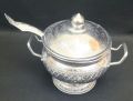 silver color Rice Bowl & Ladle Spoon Thai Pattern Rice Container Aluminum Curry Serving. 