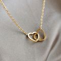 Interlocked Double Heart Necklace Stainless Steel Hollow Heart Pendant Clavicle Necklace Women Sisters Jewelry. 