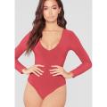 Women's Solid Color V Neck Long Sleeves Slim Bodysuit Stretchy Jumpsuit Tops Long Sleeve Tops Basic. 