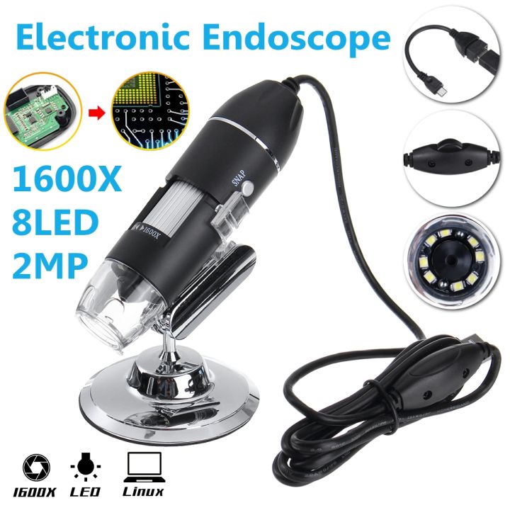 Digital Microscope 1600X 8LED 2MP USB Zoom Digital Microscope Hand Held Biological Endoscope Camera