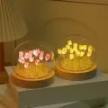 Complete set-up/DIY Artificial Tulip Flowers (09 Pcs) Night Light USB/Battery Operated Table Lamp LED Nightlight Handmade Bedside Light Gift Valentine's Day.